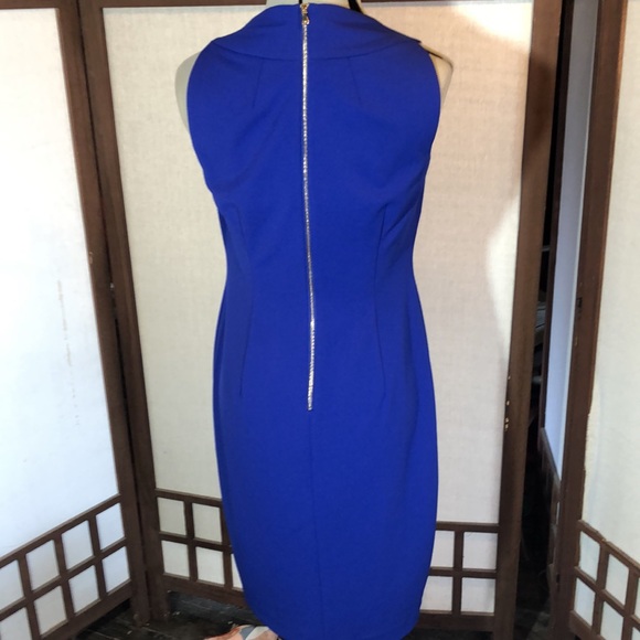 Calvin Klein royal blue dress sz 8 / fitted sheath /gold tone exposed zipper - Picture 7 of 16